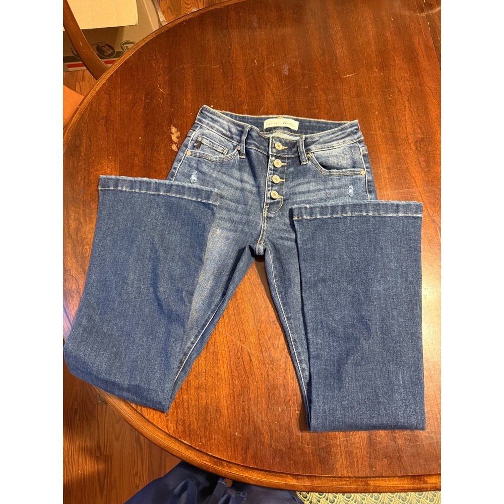 KanCan Petite Flare Jeans Medium Wash Button Fly Distressed KC8632M-PE Size 5/26 - Picture 2 of 5